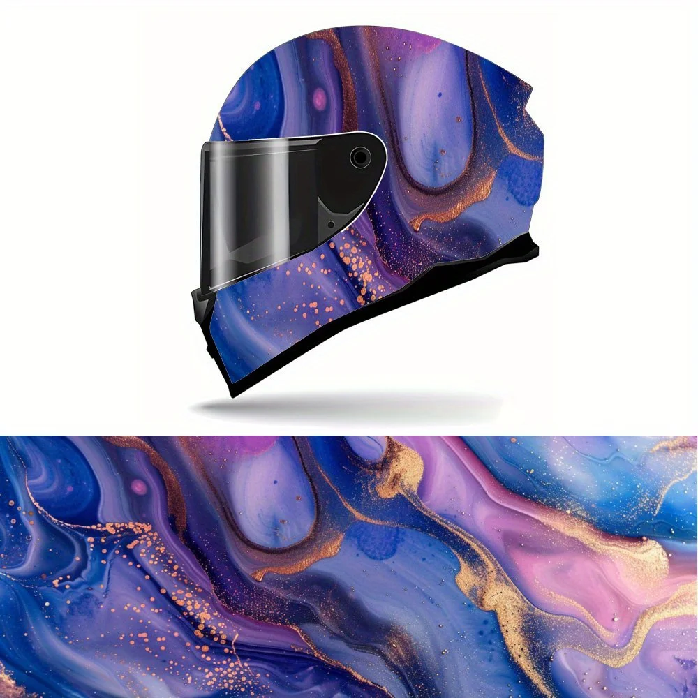 

Full Face Helmet Decals with Abstract Purple and Blue Marble pattern - Durable and Waterproof PVC, self-adhesive Motorcycle Raci