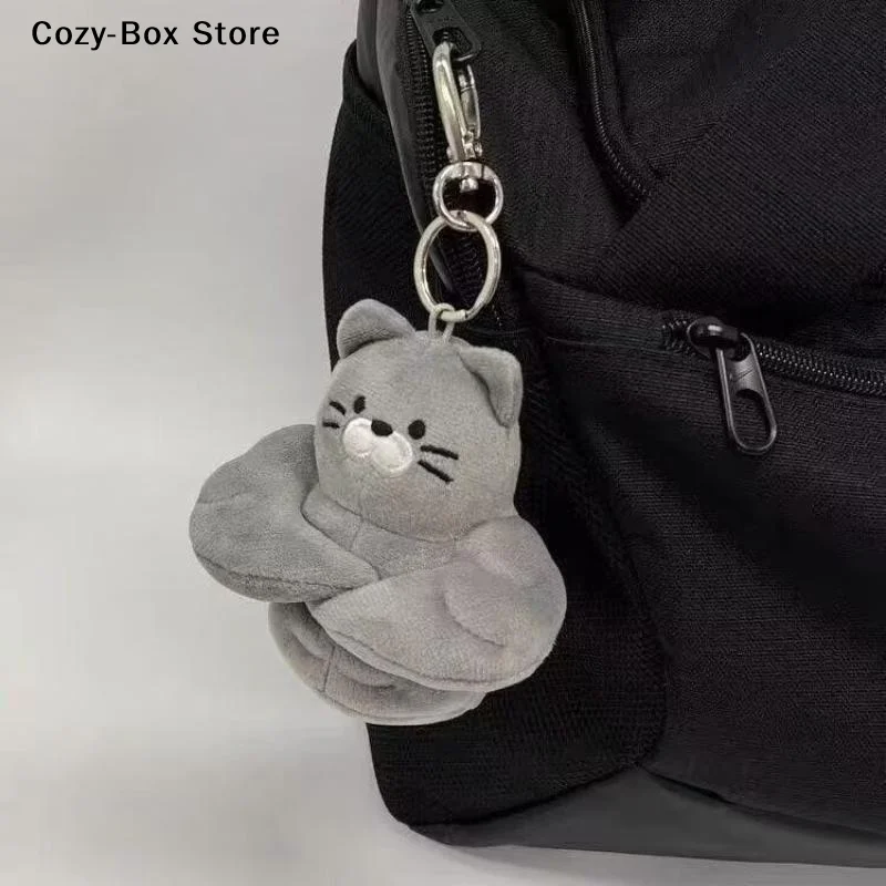 [ZY]Soft Fluffy Gray Muscle Cat Plush Keychain Cartoon Plush Keyring Bag Pendant Backpack Ornament Gift For Cat Lovers[ZY]