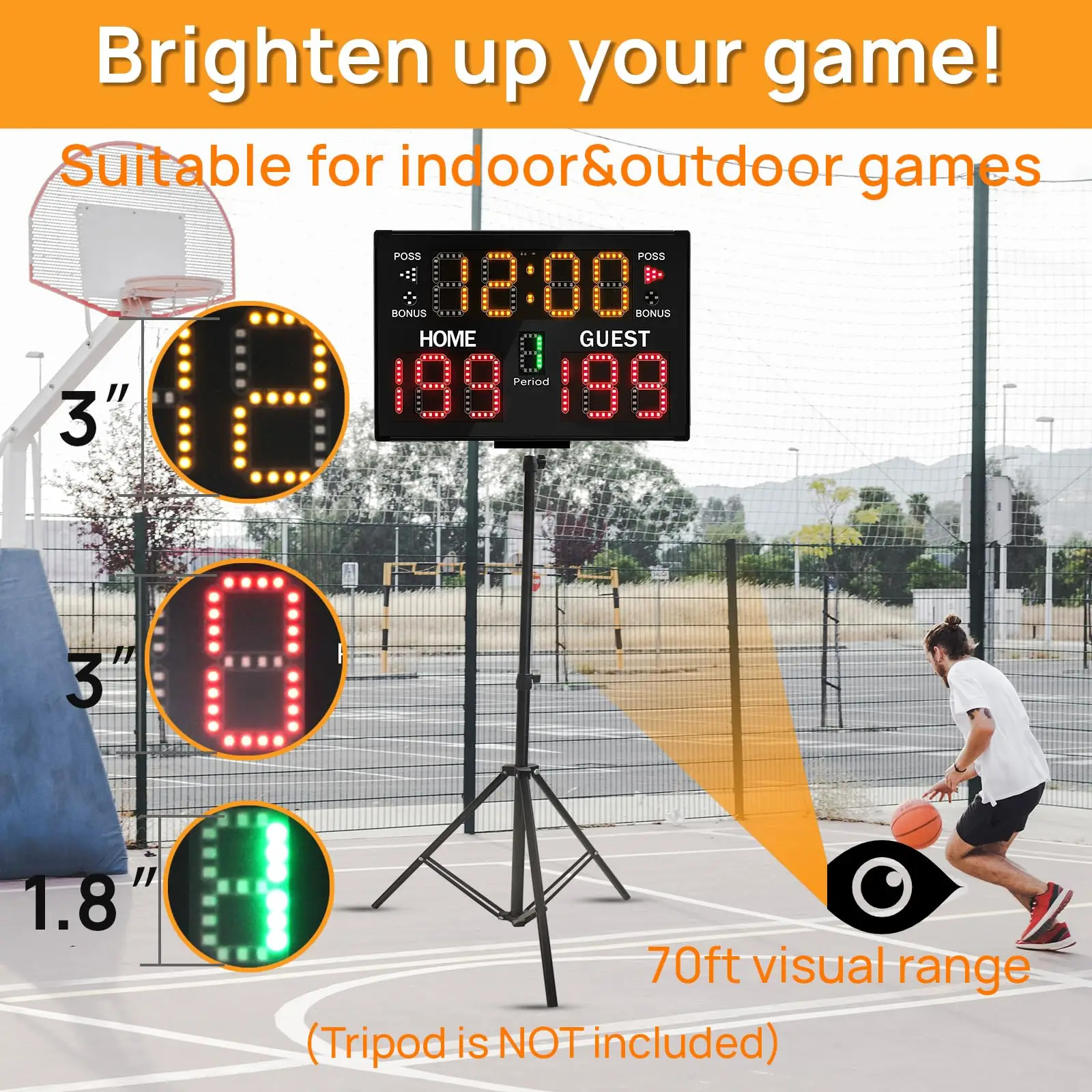 GANXIN Portable Digital Scoreboard with Buzzer 14.8” LED Timer for Basketball, Football