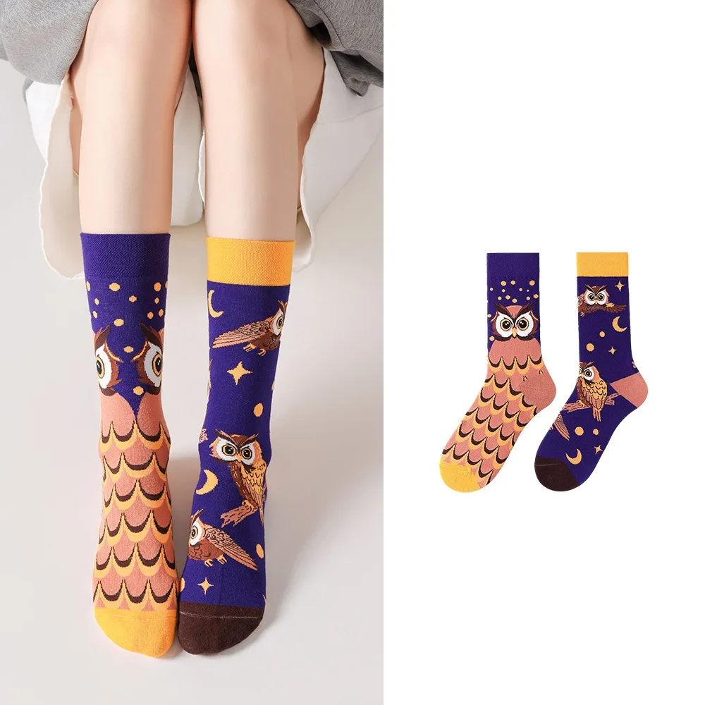 1 pair Healing Capybara Cartoon Mid-Calf Socks Cute Animal Print Trendy Fresh Color-Block Versatile Socks