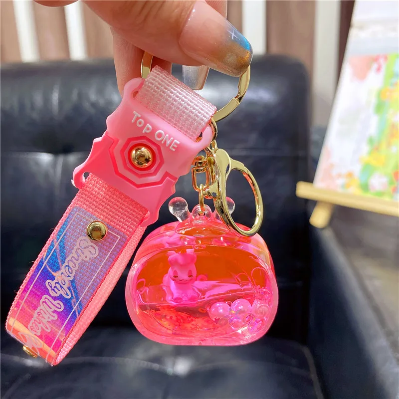 Cartoon Oil Liquid Unicorn TV Keychain Float Bottle Delicate Pearl Snowflake Sequin Quicksand Pendant Keyring Couple Bag Trinket