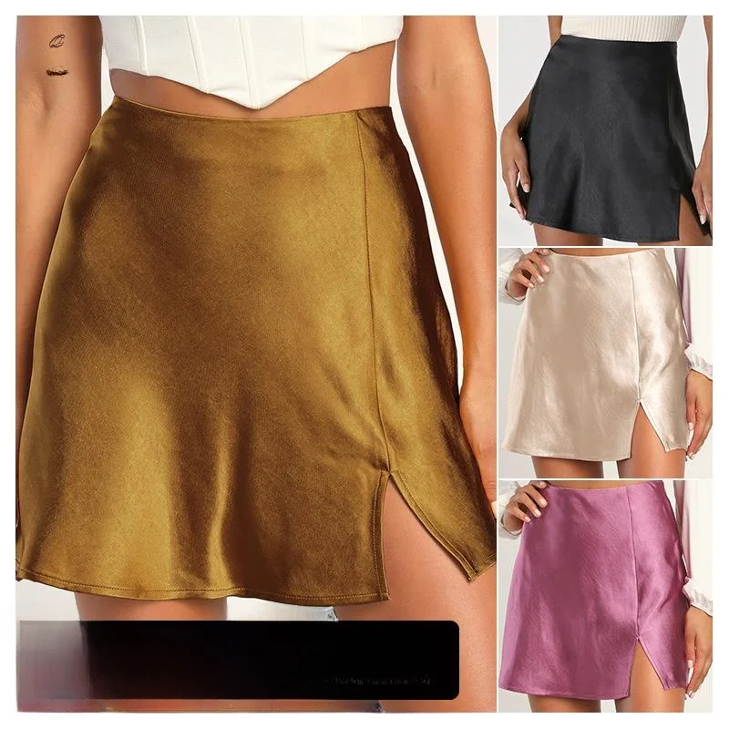 

Атласная юбка с разрезом и высокой талией, эластичная, с надписью, сексуальная, женская, премиум-класса, модная, со средней талией, зимняя коллекция 206