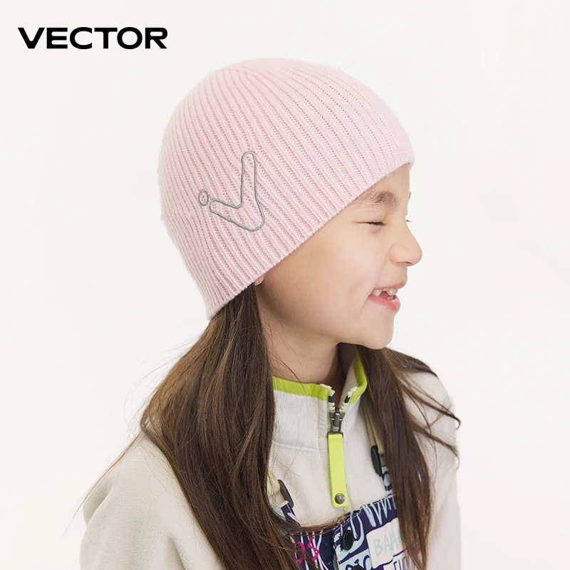 VECTOR Children's Embroidered Ski Knitted Hat Solid Color for Warmth, Warmth, Comfort, and Skin Friendly Trend Versatile