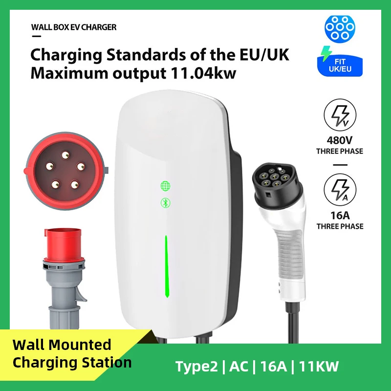 

EV Car Charger CEE Type 2 AC 16A 11KW 380V 3 Phase Frequency Inverter Wallbox Type2 Wifi Wall Mounted Charging Station