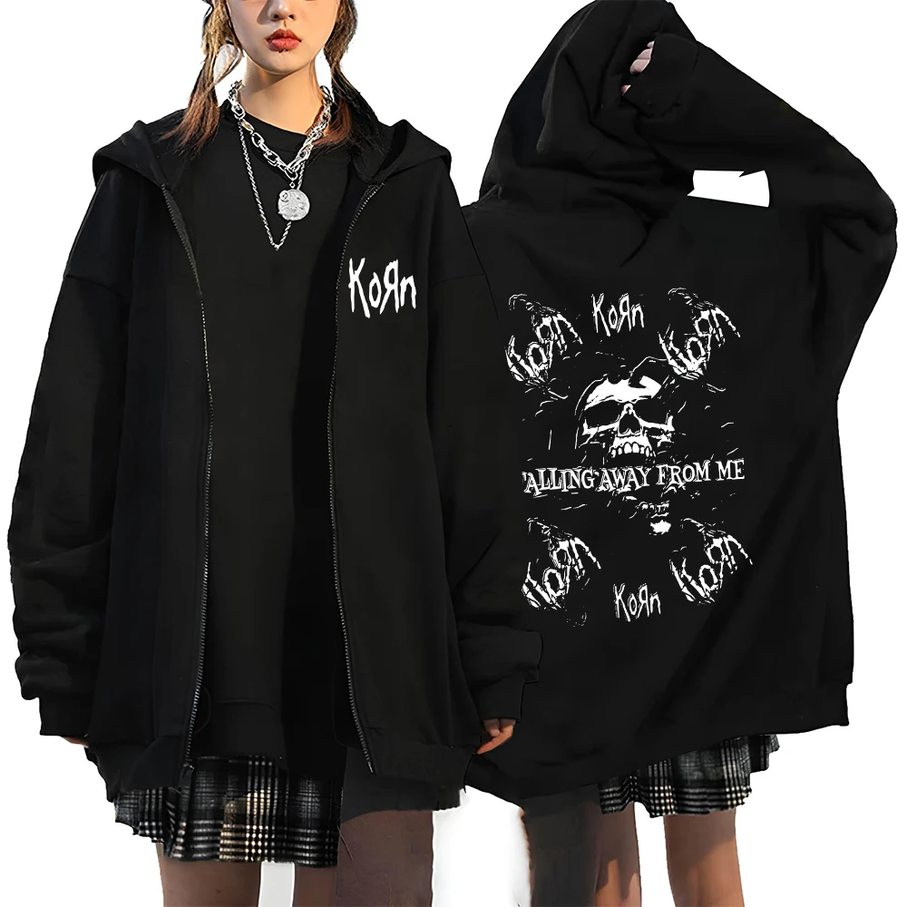 Korn Rock Band Letter Logo Zipper Hoodie Men's Metal Gothic Vintage Oversized Zip Up Hoodies Streetwear Punk sweat shirts Jacket