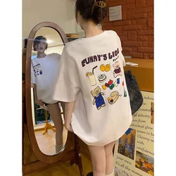 Cotton Short Sleeve Tops Ladies Casual O-neck Pullovers Summer Fashion Straight Women's Clothing Loose Printing New T-Shirts