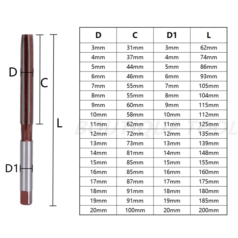 CNC Tool Hand Reamer D2-20mm 2.5/3.5/4.5/5.5/6.5/7.5/8.5mm Precision H8 Straight-shank Metal Expansion Reamers