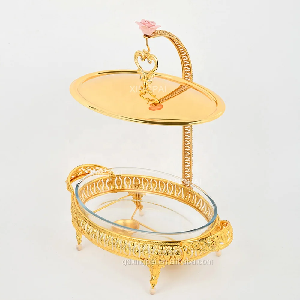 Luxury High Quality Metal Egg Shape Gold Chafing Dish Buffet Set Glass Ellipse Chaffing Dishes Cheffing Dish Food Warmer