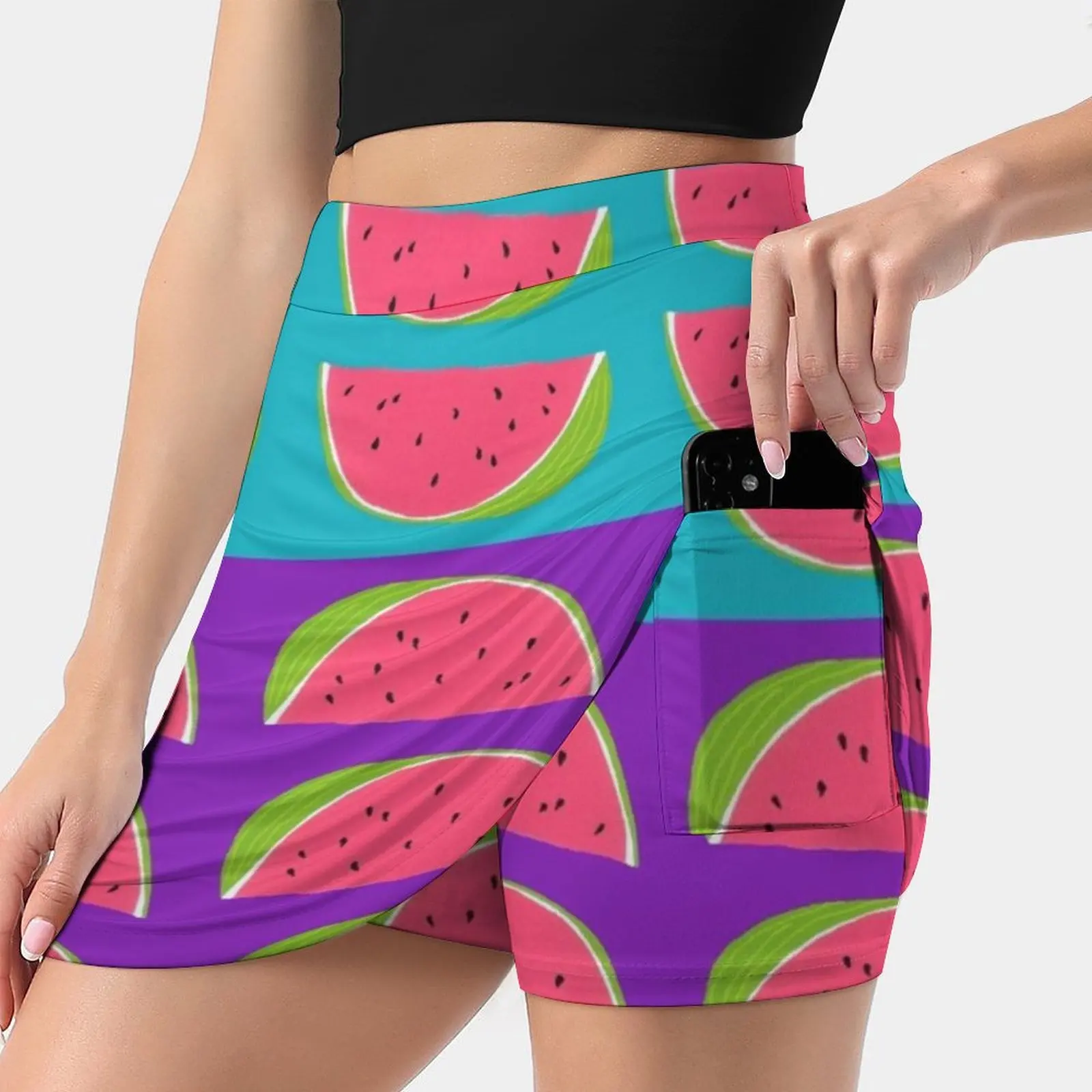 Watermelons Women's skirt Mini Skirts A Line Skirt With Hide Pocket Watermelon Fruit Pink Purple Green Teal Pattern Summer