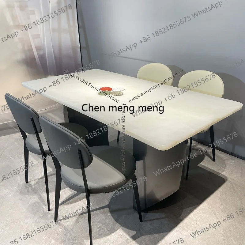 

Italian Design Natural Marble Dining Table Luxury Grade Ice Jade Stone Dining Table Modern Minimalist Rectangular Furniture