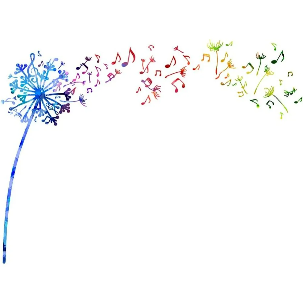 Colorful Music Notes Dandelion Wall Sticker Flower Wall Decal Watercolor Flowers Music Musical Notes Nature Plants Home Interior