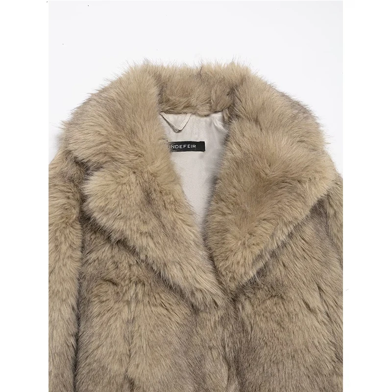 Chaqueta de invierno elegante de piel sintética para mujer, abrigo cálido y esponjoso de manga larga con solapa, chaquetas cortas, moda de calle alta, nueva ropa de abrigo