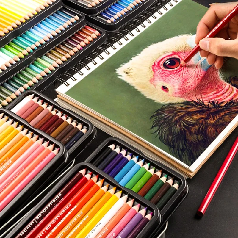 Zestaw profesjonalnych, olejnych kredek do malowania PRISMACOLOR, kredki kolorowe Lapis De Cor, materiały artystyczne do rysowania, metalowe pudełko. — zdjęcie produktu 6