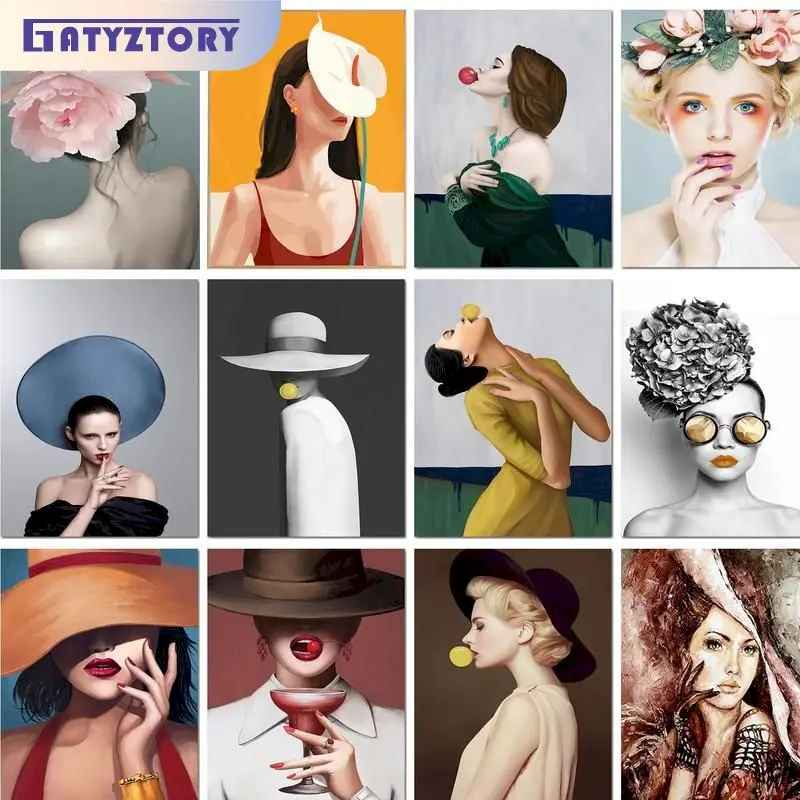 GATYZTORY 아크릴 그림 숫자 DIY 선물, 패션 여성 캔버스 그림, 숫자 그리기, 벽 장식
