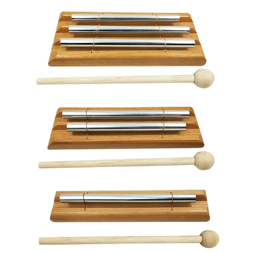 3 Tone Meditation Musical Chime Wooden Relaxation Bell Percussion Instrument with Mallet Release Pressure Energy Hand Bells