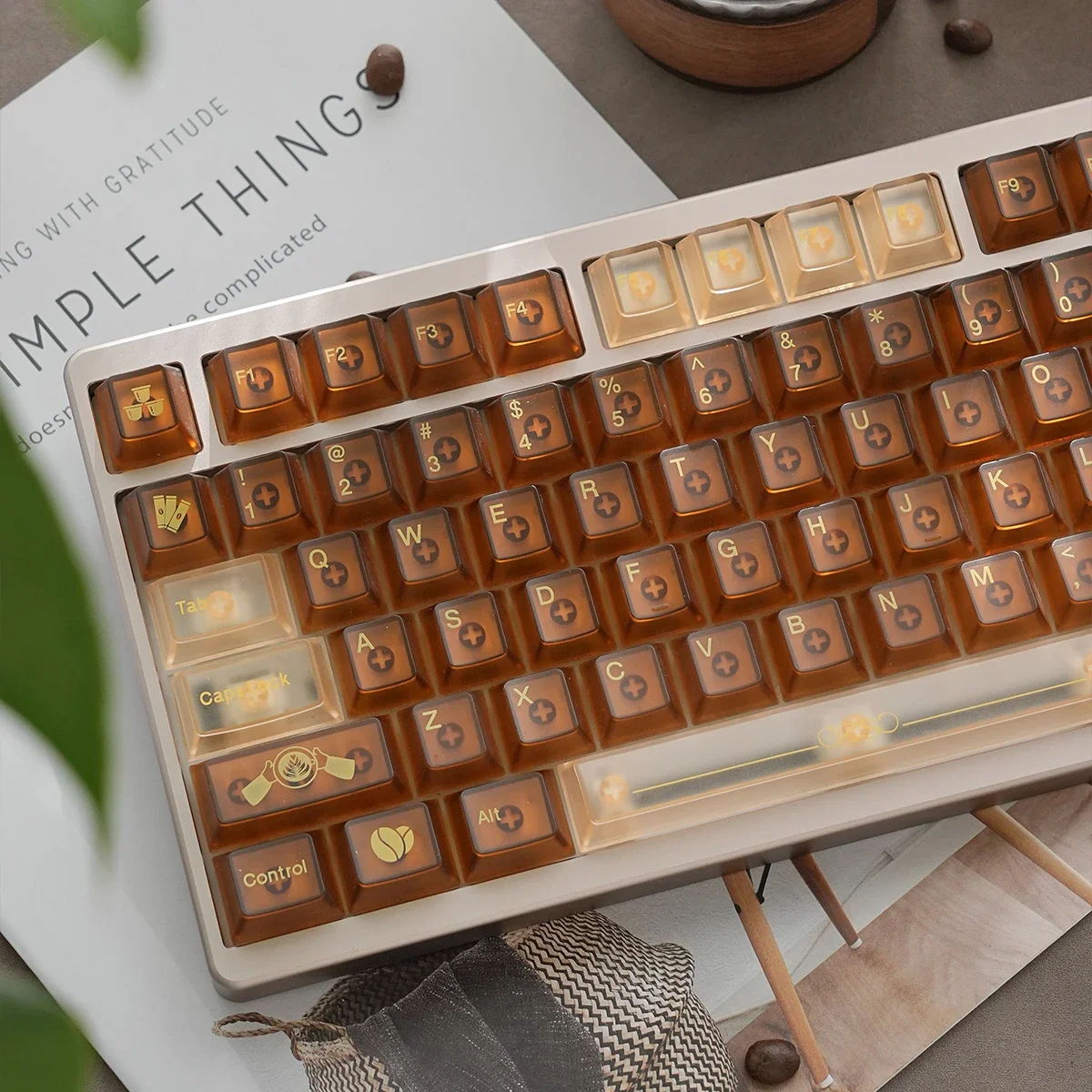 Cafe Fog Transparent Keycap Cherry Profile Brown Coffee Colored PC Keycaps for Wooting Mechanical Keyboard 2.25U/2.75U Space Bar