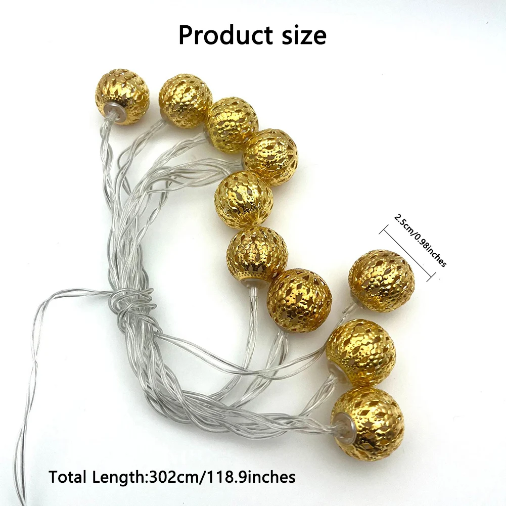 1PC Moroccan String Lights, 20 LED Golden Globe String Lights Battery Powered for Christmas, Home Decor (Not Included Battery)
