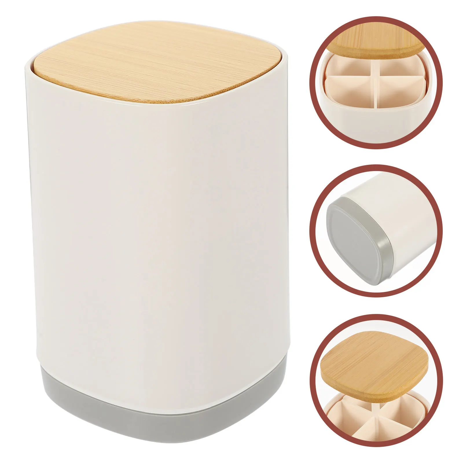 Divided Toothpick Box Floss Pick Dispenser Press Type Household Toothpick Organizer with Bamboo Top Frosted Body Large Capacity