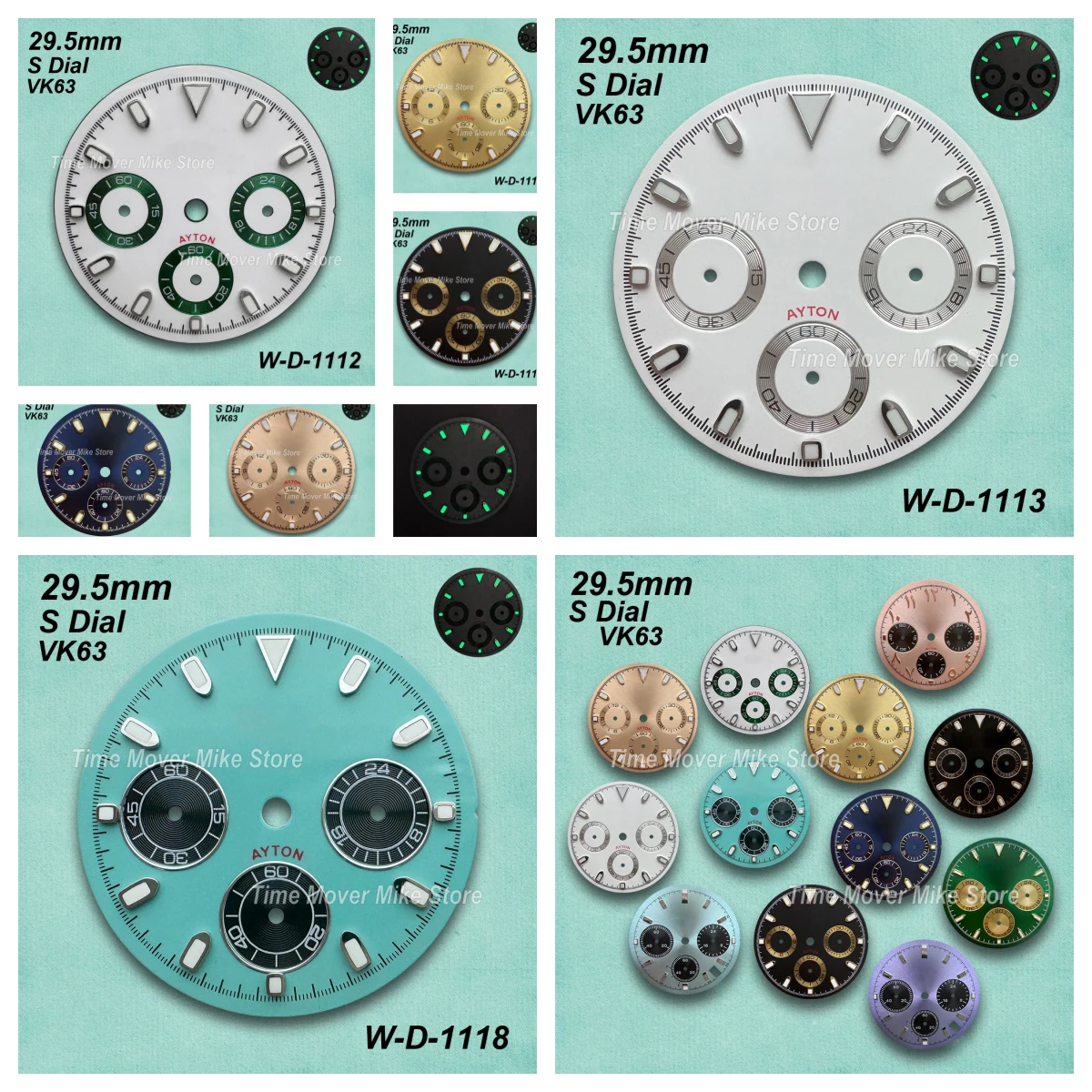 29.5mm Panda DTN S Dial Fit VK63 Movement Green Luminous High-Quality Dial Watch Modification Accessories