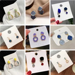 Vintage Splicing Colorful Drop Glaze Stud Earr Jewellery For Women Aesthetic Geometric Versatile Earrings Trendy 2022 Memorial G