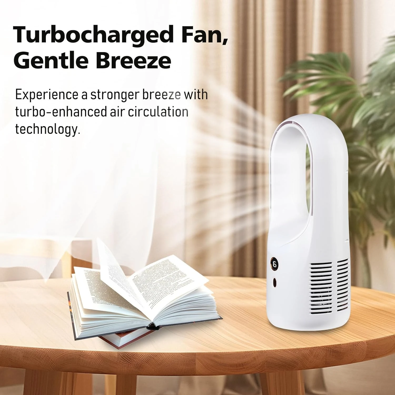 Convenient, portable, and easy-to-maintain 13.8-inch bladeless desk fan with 6-speed settings for customized comfort at home, of