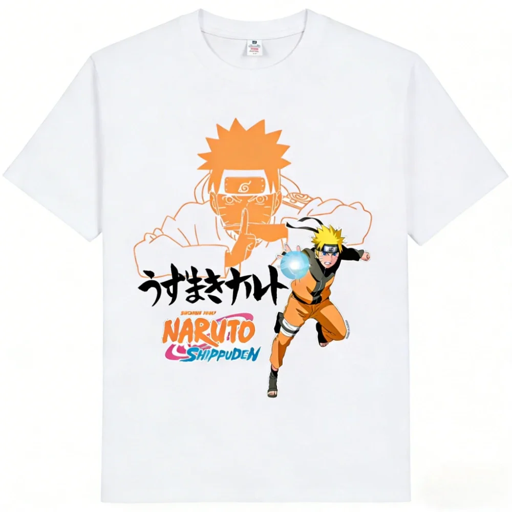 Cartoon Anime Naruto Printed Top Naruto Shippuden Naruto Kanji Frame Colorful Anime T-Shirt