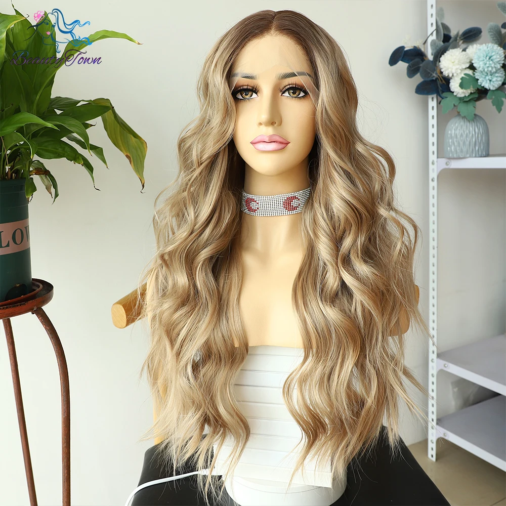 13X4 Wig Renda Depan Sintetis 613 Rambut Pirang Madu Ombre Hd Wig Renda Depan untuk Wanita Kulit Hitam 28 Inci Wig Penggunaan Sehari-hari Cosplay 180%