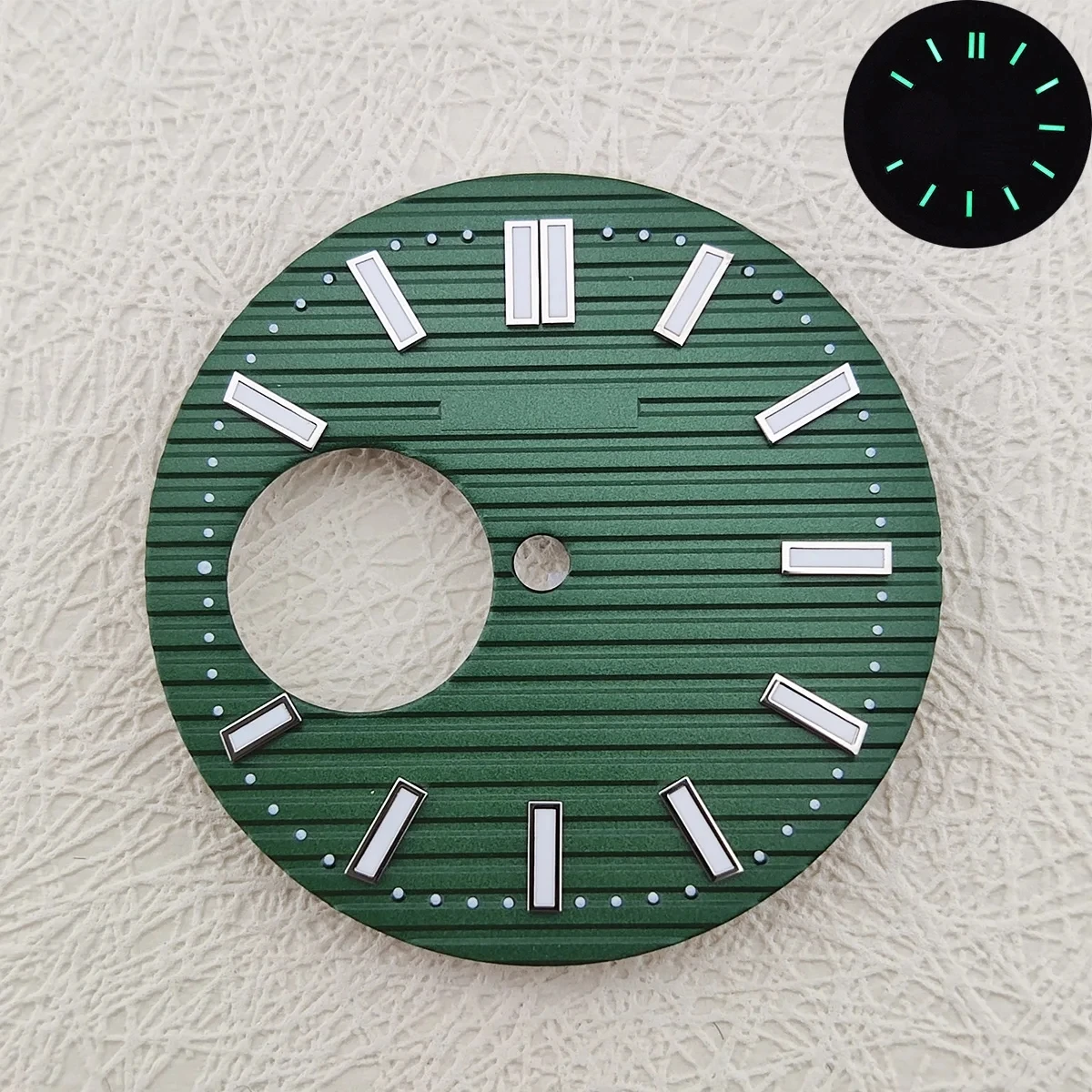 หน้าปัดนาฬิกา NH38 29.8มม. ywl เคลื่อนไหวอัตโนมัติแบบ NH38หน้าปัดสีเขียวเรืองแสงอุปกรณ์เสริมนาฬิกาหน้าปัดสแตนเลส