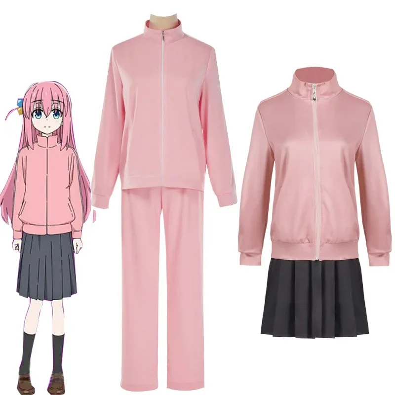 

Anime Gotou Hitori Cosplay JK Uniform Bocchi The Rock Gotou Hitori Costume Pink Jacket Skirt Wig Suit Halloween Women Clothes