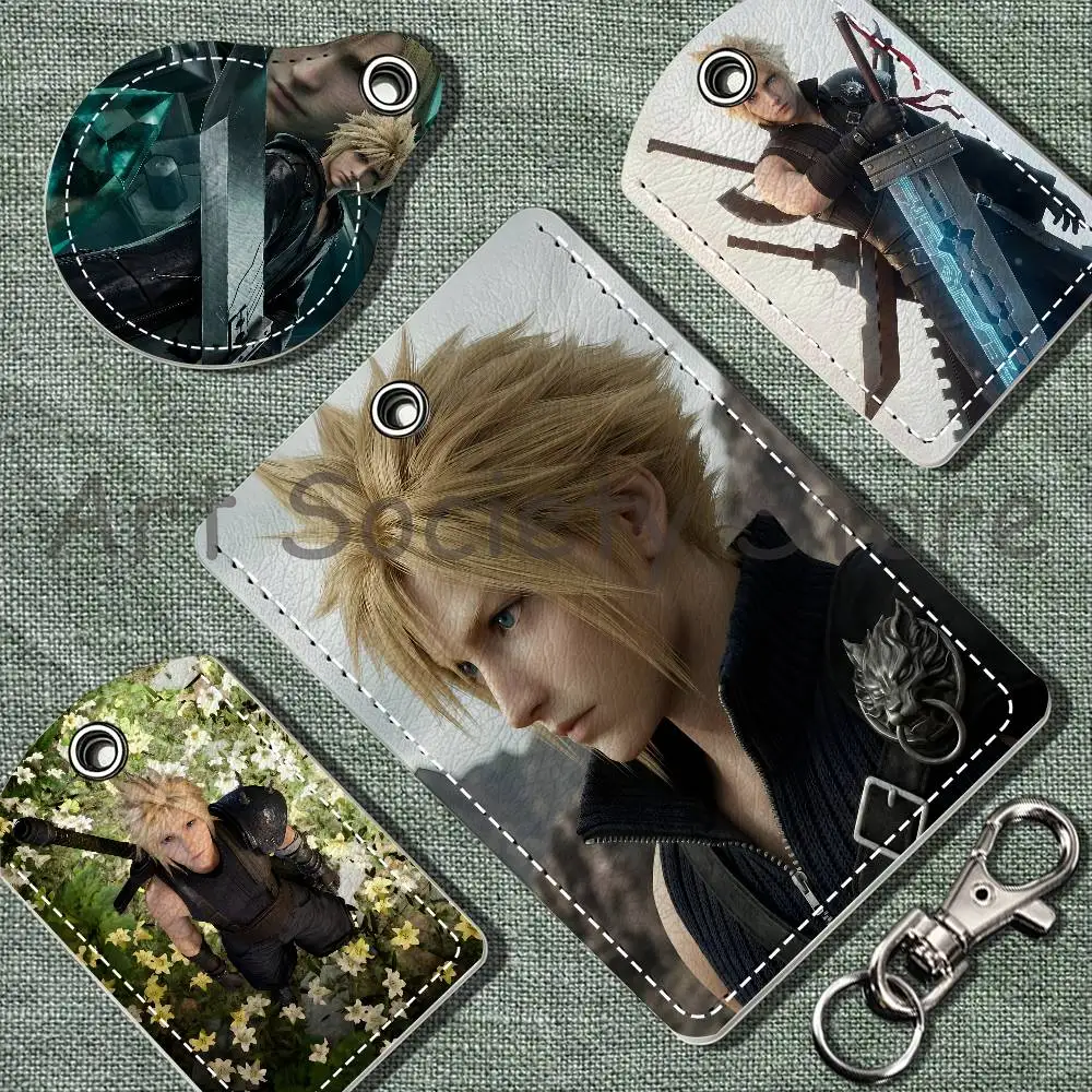 F-Final F-Fantasy Cloud Strife F-FF7 Cartoon Movie Singer Game Leather Card Holder Can Store Access Control ID Card Air Tag Case