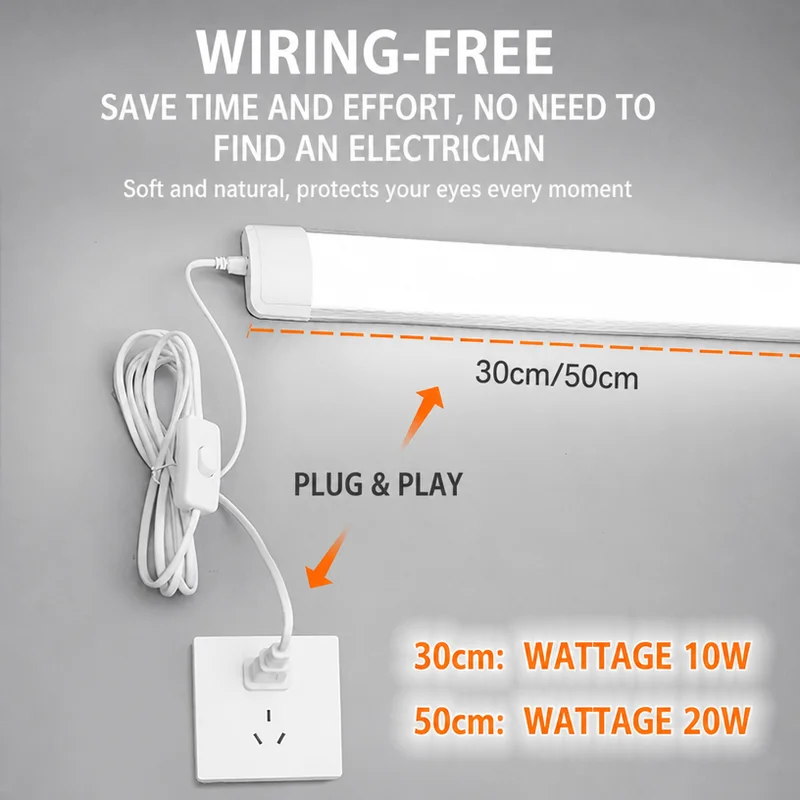 LED Mirror Light 220V LED Cabinet Lights High-Brightness LED Reading Lamp Strip Wall Light Ceiling Lamp 10W 20W With Power Cord