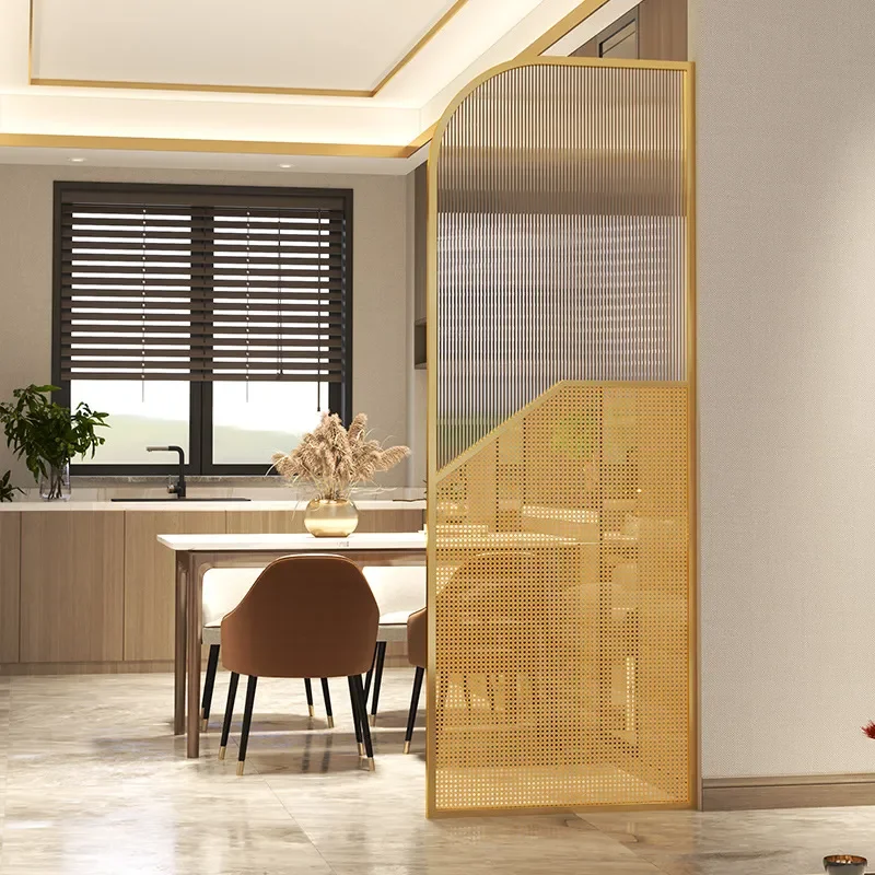 for Modern Light Luxury Semi Curved Changhong Glass Partition Screen for Entryway Restaurant Rattan Decorative Wall Frame