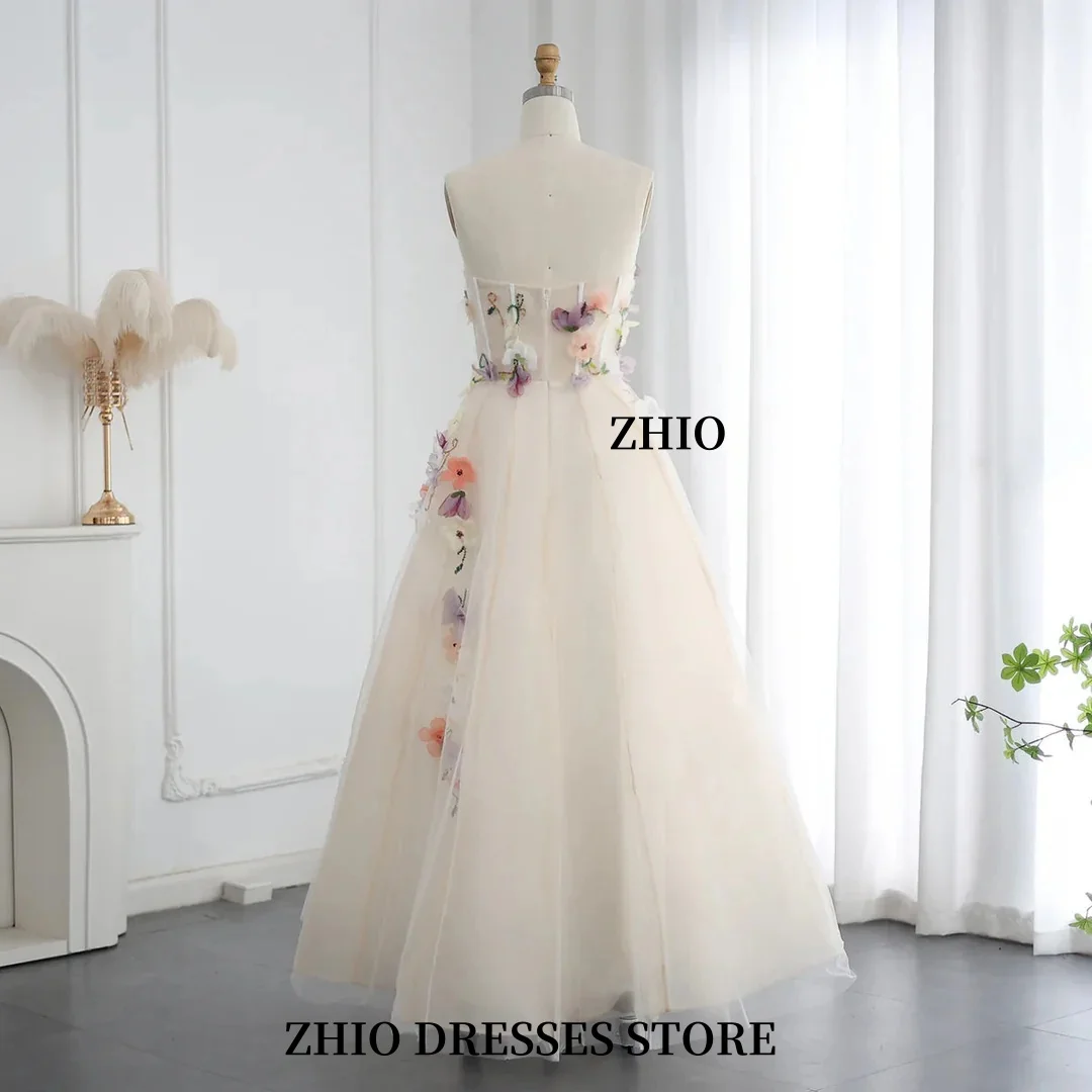 ZHIO A-Line3D زهرة عيد ميلاد تنورة طويلة بدون أكتاف عارية الذراعين بلا أكمام فستان سهرة فستان الزفاف مخصص