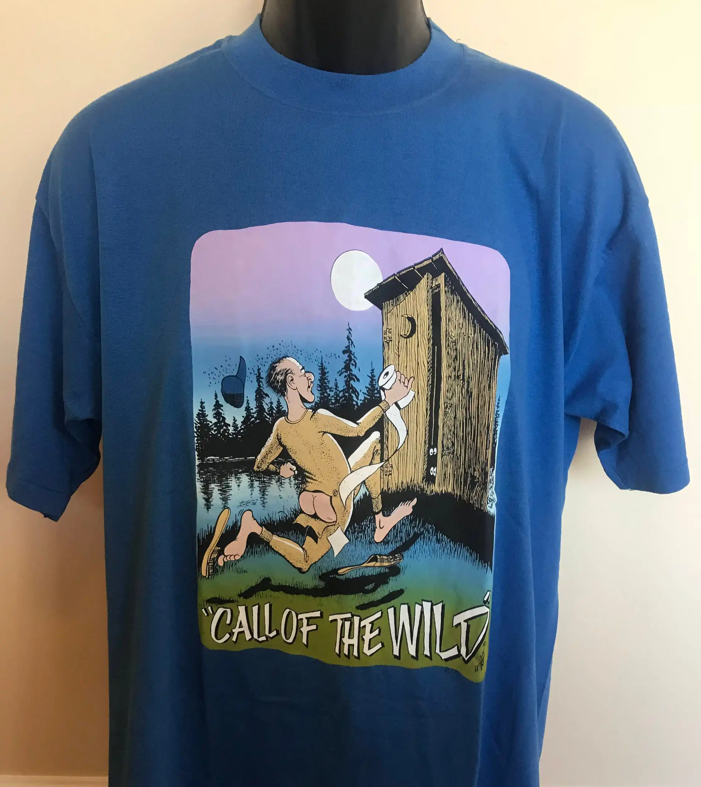 80s Call of the Wild Camping T Shirt Vintage Funny Cartoon Bathroom Toilet Outhouse Tent Campsite Hike Outdoors Fishing