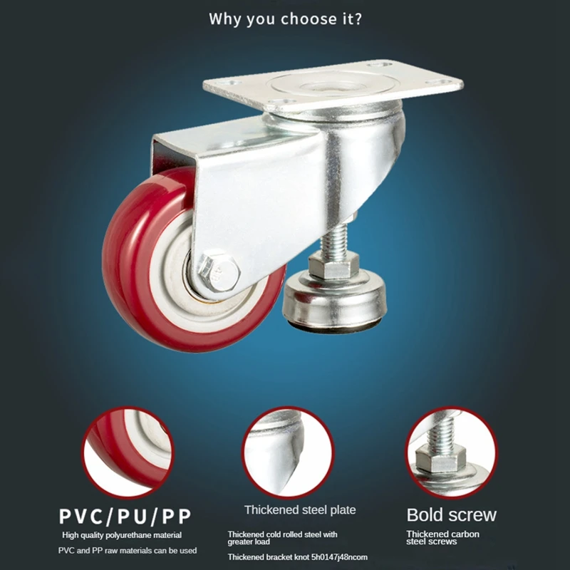 2 Inch Leveling Plate Caster Wheels With Adjustable Anti-Vibration Leveling Foot Pad Heavy Duty Casters Easy Install