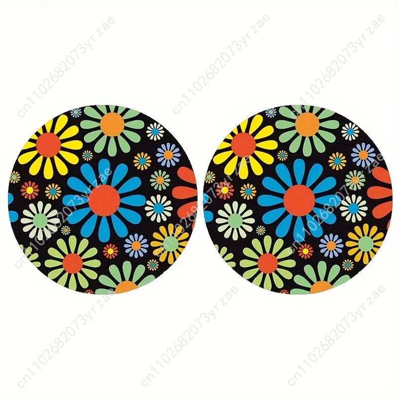 

Colorful Daisy Car Coasters 2pcs Absorbent Anti Slip Car Coasters Scalding Waterproof Easy Clean Car Interior Accessories