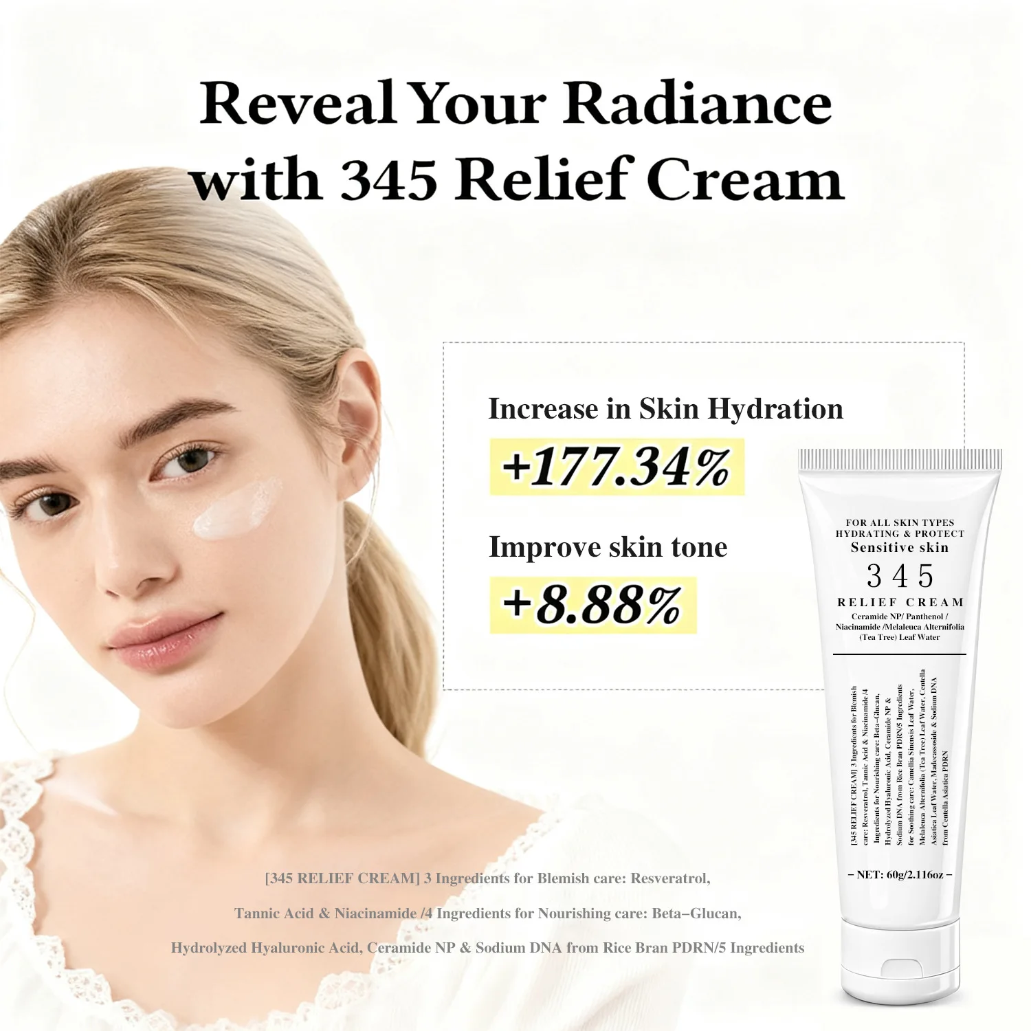 345 Relief Cream - Targets Multiple Skin Concerns, Improves Blemishes, Brightens, Deeply Moisturizes, and Evens Skin Tone