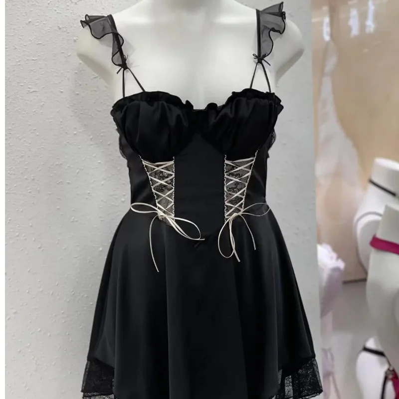 

Sexy Lingerie Women Silk Satin Night Dress Sleepwear Lace Pure Nightdress Bandage Nightgown Anime Lolita Girl Costumes Cosplay
