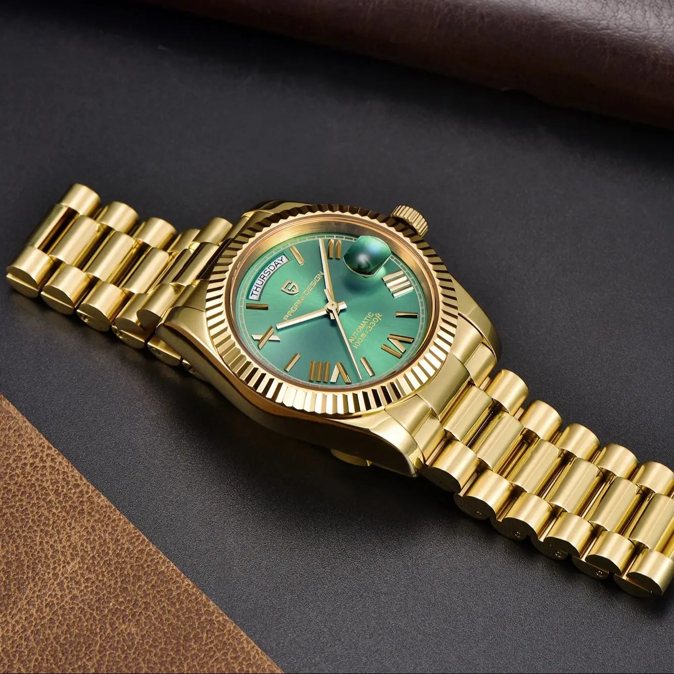PAGANI DESIGN 2025 جديد الذهب الأخضر 40 مللي متر تاريخ الأسبوع ساعات رجالية ساعة أوتوماتيكية الرجال AR الياقوت الزجاج NH36A ساعة اليد الميكانيكية #5