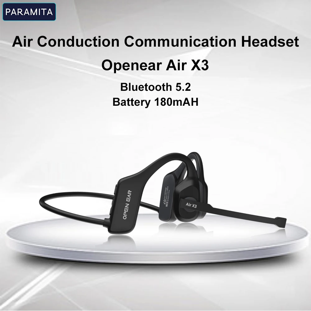 PARAMITA X3 Handsfree Bluetooth Air Bone Conduction Earphones With Noise Cancelling Boom Microphone Business Open Ear Headphones