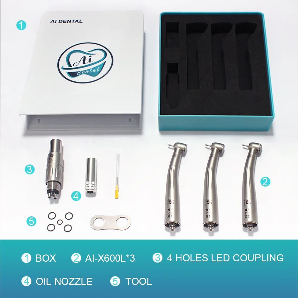 Zestaw do rękojeści stomatologicznej z turbiną powietrzną dla dentysty 3 sztuki X600L standardowej głowicy szybkoobrotowej 1 szt. Cztery otwory AI-S3-X6NCL4