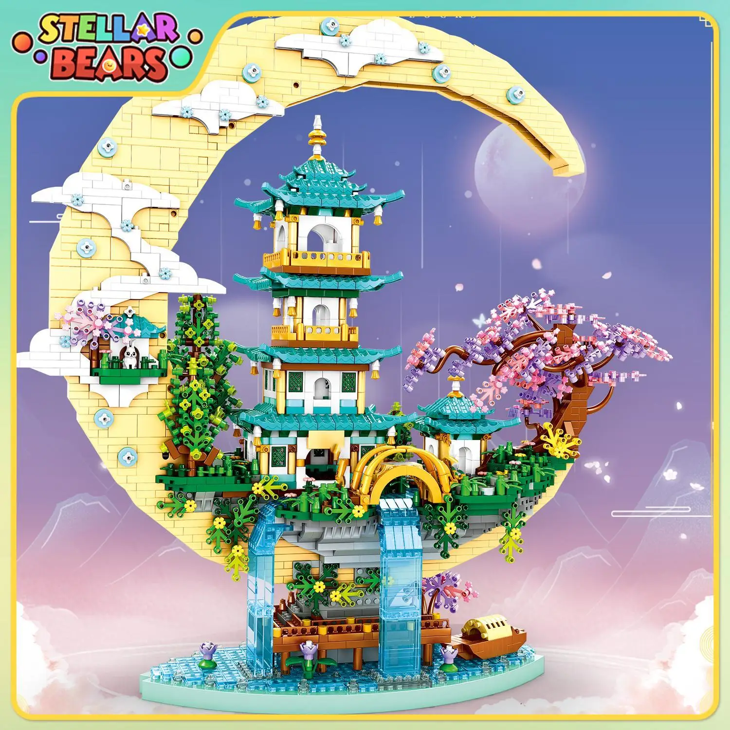 Creative Moon Legend Palace ชุดบล็อกอาคารน้ําตกบ่อปราสาทบ้านต้นไม้ DIY บล็อกอิฐของเล่นสําหรับเด็กผู้ใหญ่ของขวัญ