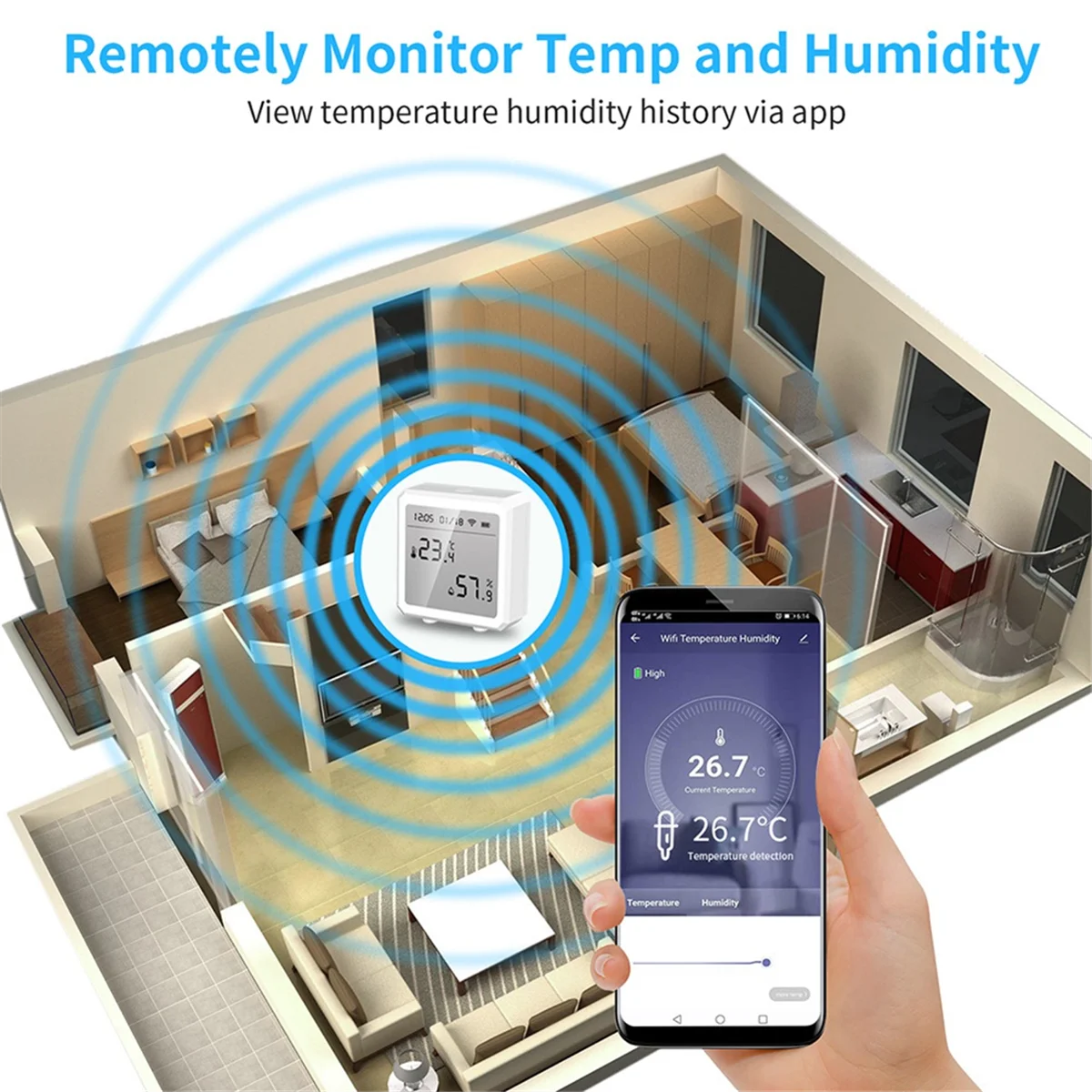 New Tuya WIFI Temperature Humidity Detector Sensor Smart Link Tuya Multifunction Temperature and Humidity Detector,Black