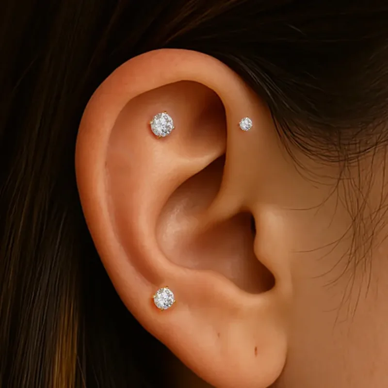 925 Sterling Silver & Titanium Cartilage Labret Stud Earring, Flat‑Back Internal Threaded Moissanite Piercing Jewelry for Tragus Helix Conch Nose, Ideal Birthday Party Anniversary Holiday Gift Accessories