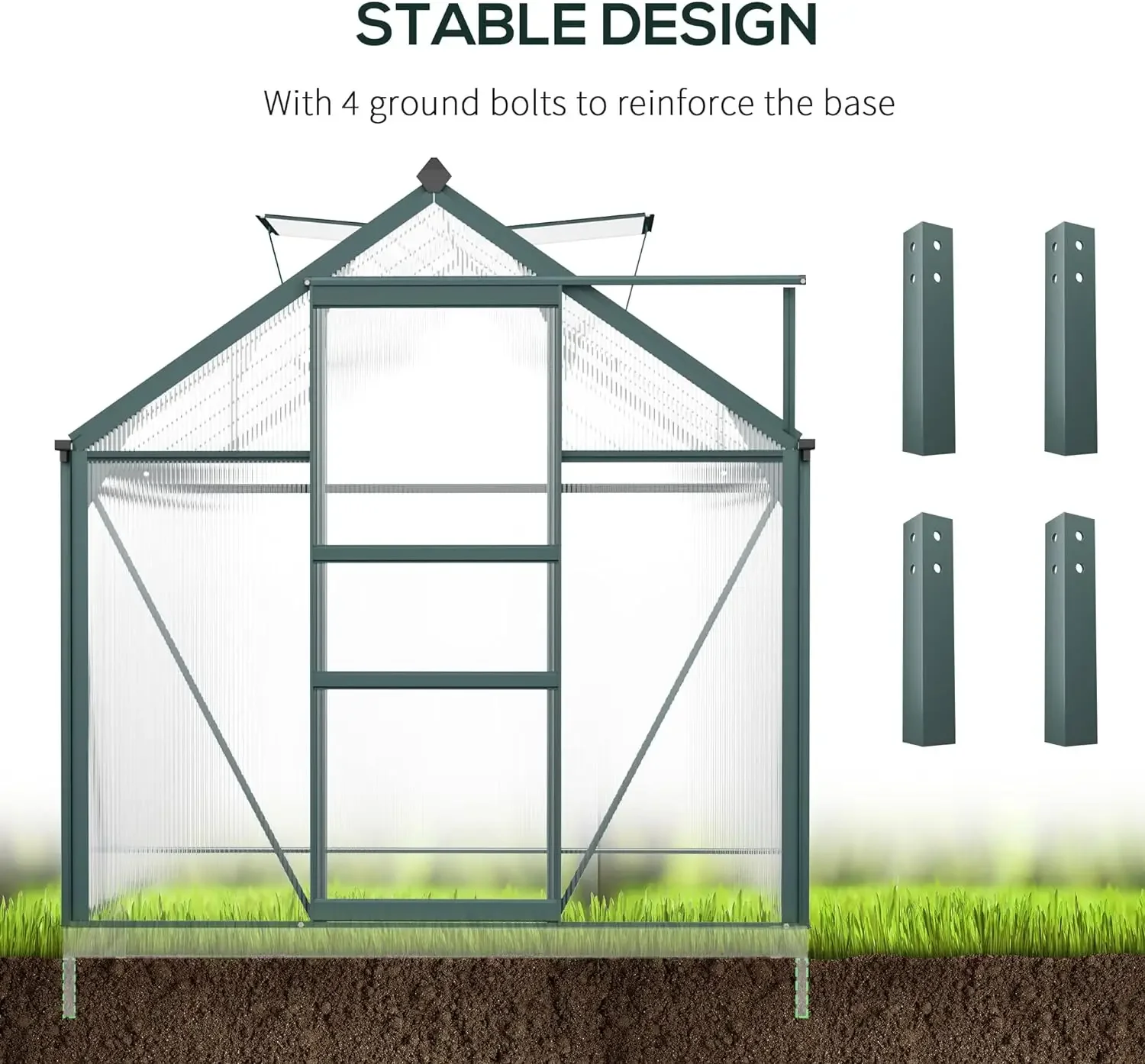 6' x 10' x 6.5' Polycarbonate Greenhouse, Heavy Duty Outdoor Aluminum Walk-in Green House Kit with Rain Gutter, Vent and Door