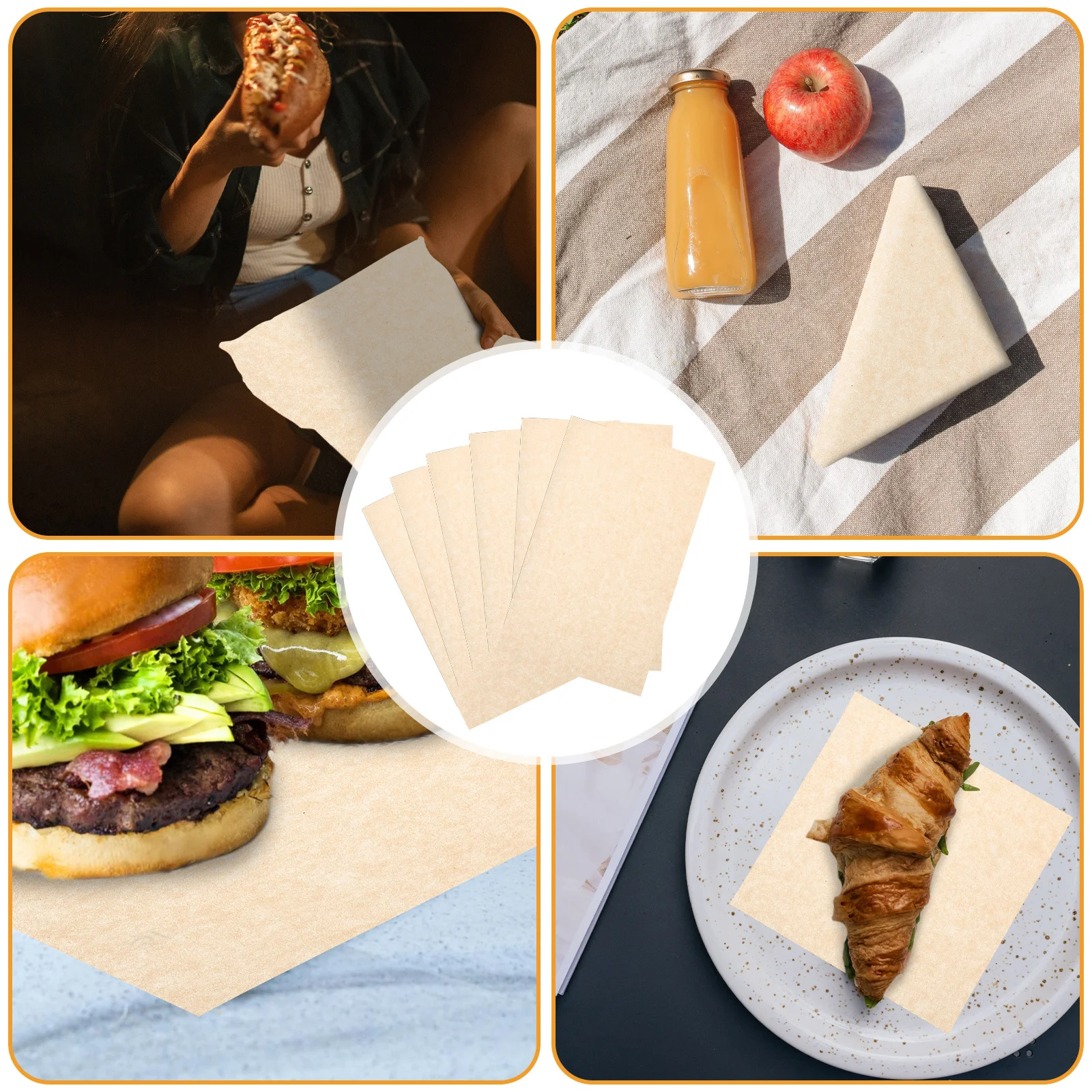 100pcs Greaseproof Paper For Hamburgers Grade Wrapping Sheets Baking Liners For Sandwiches Cakes French Fries Food Basket