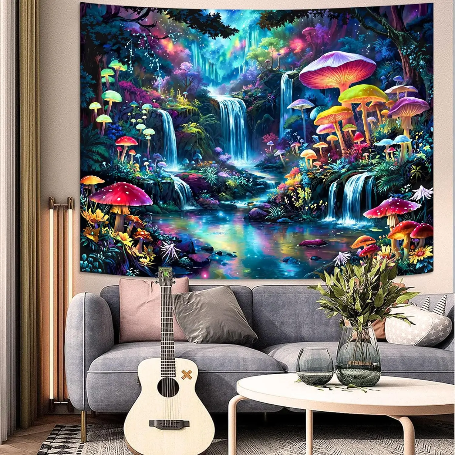 Hippie Sun Tapestry Boho Vintage Sunrise Nature Tree Lake Wall Tapestry Bedroom Aesthetic Colorful Landscape Small Tapestries