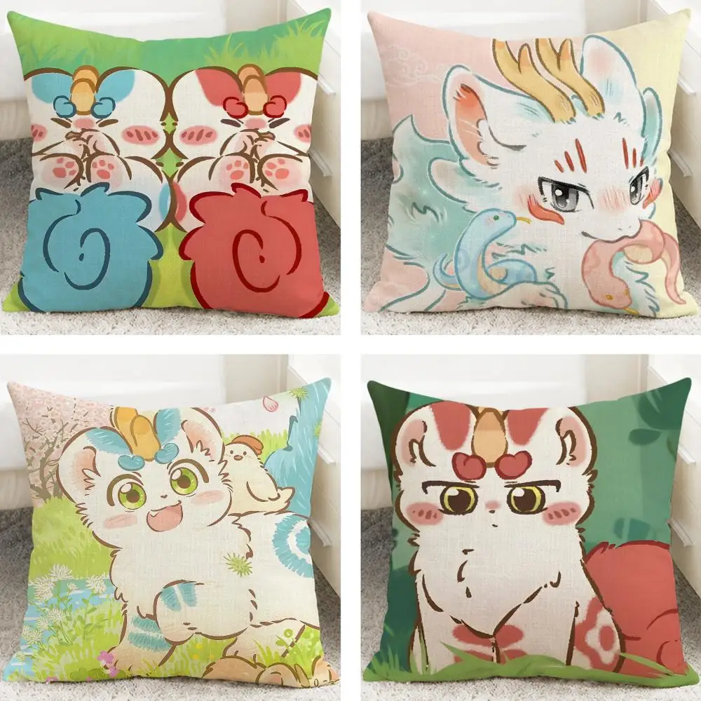 Character Fabulous Beasts You Shou Yan Cushion Cover Cushion Covers Natural Linen Breathable Sofa Bedroom Decor Pillowcase