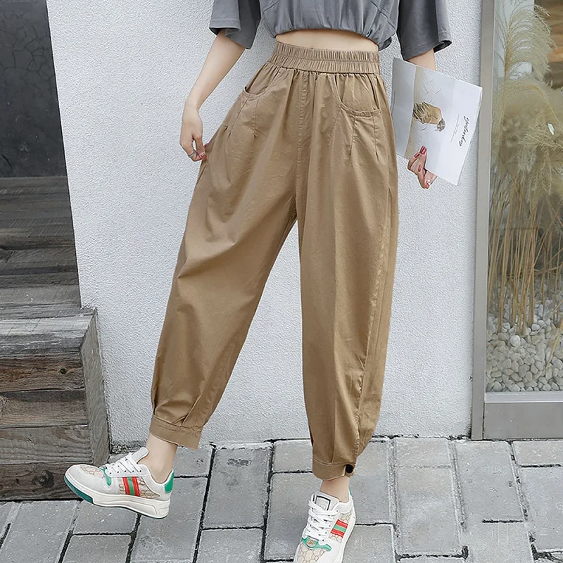 

Новые женские повседневные брюки из чистого хлопка в стиле ретро, свободного кроя, весна-лето, маленькие размеры, модель «Капуста», свободные брюки-харланы, укороченные (до щиколотки)