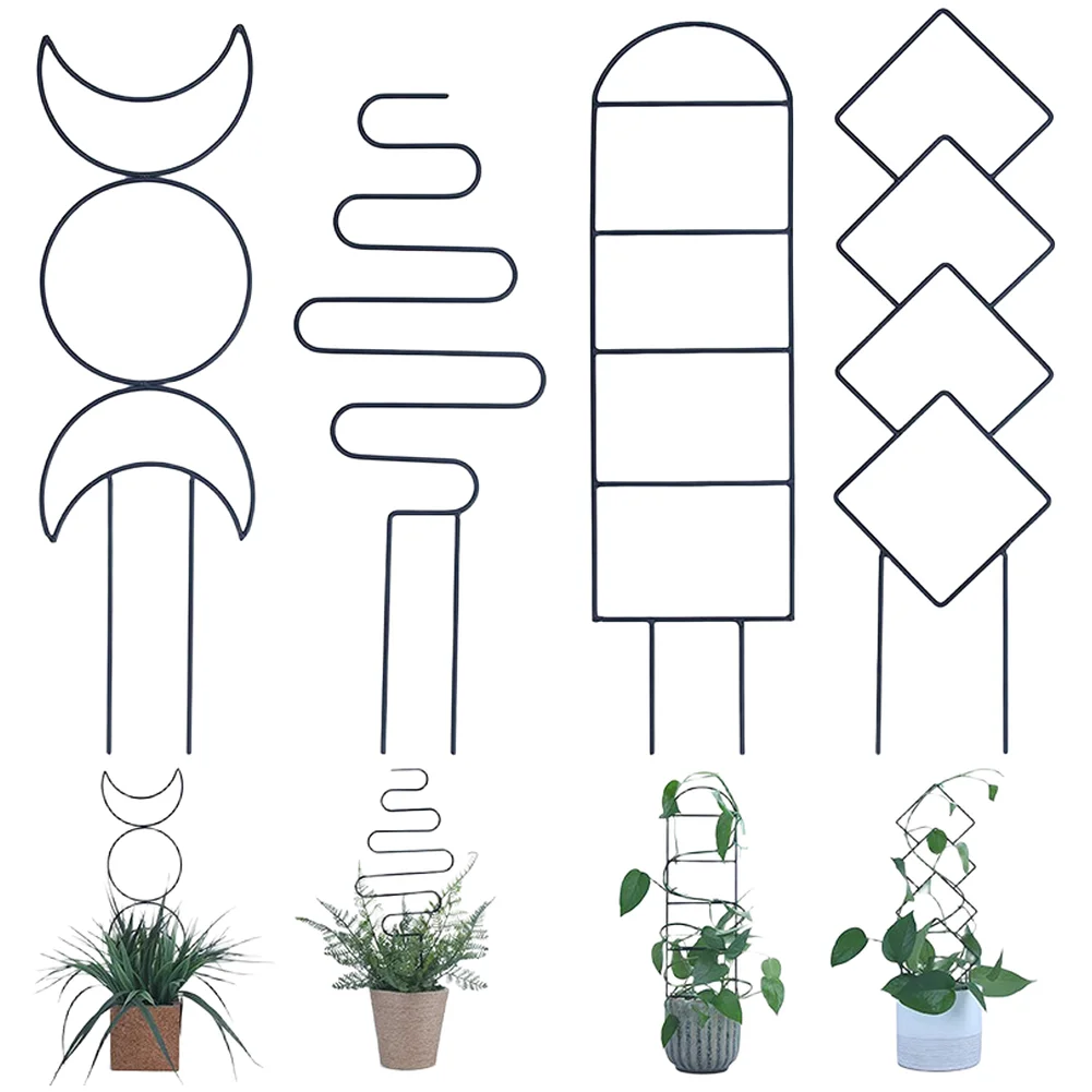 4 Pcs Iron Geometric Trellis Moon Phase Design Climbing Support Frame for Potted Plants Indoor Outdoor Vertical Stand